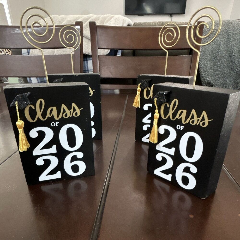 Class of 2026 Graduation Table Centerpieces Photo Holders Swirl Clips Black/Gold